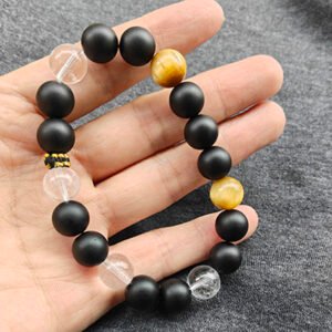 Calm Natural Matte Obsidian & Golden Tiger Eye & Clear Quartz Bracelet · Men's · Handcrafted · Water Element