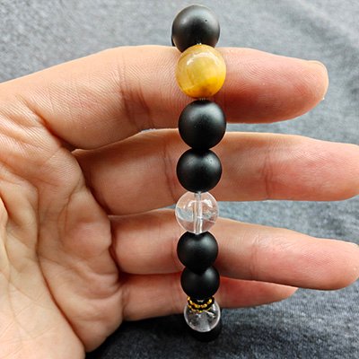 Calm Natural Matte Obsidian & Golden Tiger Eye & Clear Quartz Bracelet · Men's · Handcrafted · Water Element - Image 4