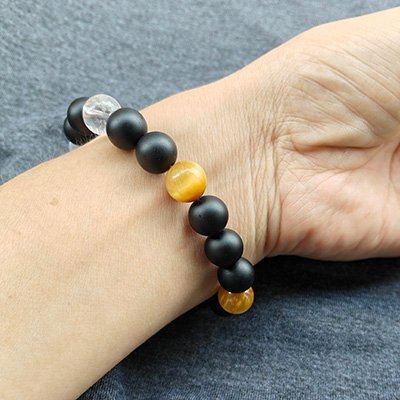 Calm Natural Matte Obsidian & Golden Tiger Eye & Clear Quartz Bracelet · Men's · Handcrafted · Water Element - Image 5