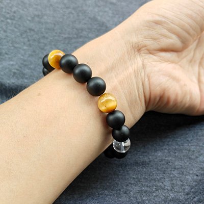 Calm Natural Matte Obsidian & Golden Tiger Eye & Clear Quartz Bracelet · Men's · Handcrafted · Water Element - Image 2