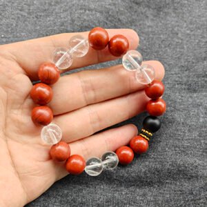 Courage Natural Red Jasper, Obsidian & Clear Quartz Bracelet · Men's · Handcrafted · Fire Element