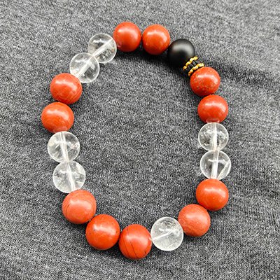 Courage Natural Red Jasper, Obsidian & Clear Quartz Bracelet · Men's · Handcrafted · Fire Element - Image 3