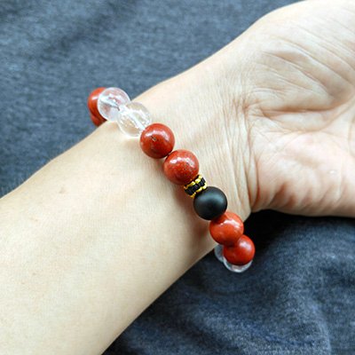 Courage Natural Red Jasper, Obsidian & Clear Quartz Bracelet · Men's · Handcrafted · Fire Element - Image 2