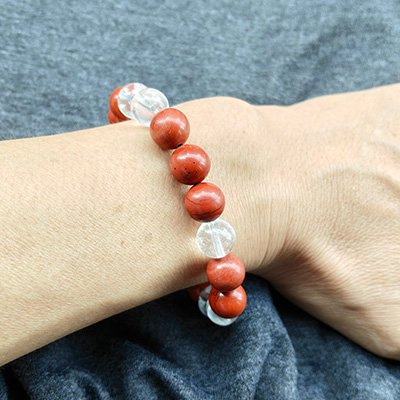 Courage Natural Red Jasper, Obsidian & Clear Quartz Bracelet · Men's · Handcrafted · Fire Element - Image 6