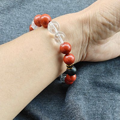 Courage Natural Red Jasper, Obsidian & Clear Quartz Bracelet · Men's · Handcrafted · Fire Element - Image 5