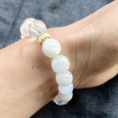 Focus Natural White Moonstone & Clear Quartz Bracelet · Men's · Handcrafted · Metal Element - Image 4