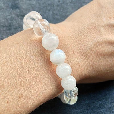 Focus Natural White Moonstone & Clear Quartz Bracelet · Men's · Handcrafted · Metal Element - Image 3