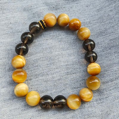 Resilience Natural Golden Tiger's Eye & Smoky Quartz Bracelet · Men's · Handcrafted · Earth Element - Image 2