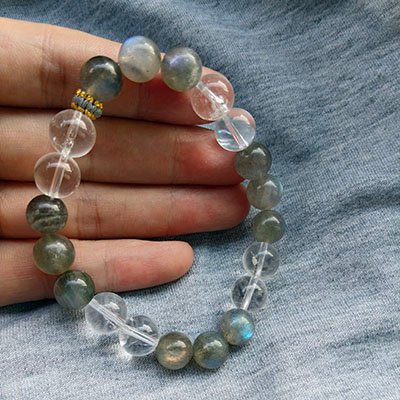 Depth Natural Labradorite & Clear Quartz Bracelet · Men's · Handcrafted · Water Element - Image 4