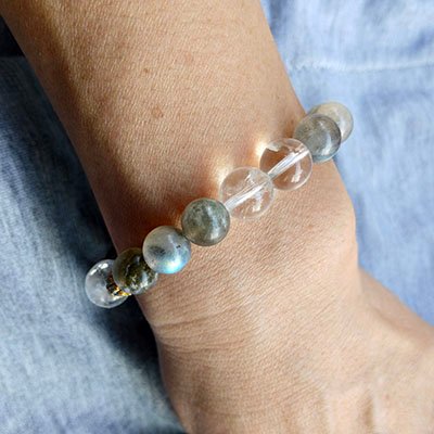 Depth Natural Labradorite & Clear Quartz Bracelet · Men's · Handcrafted · Water Element - Image 3