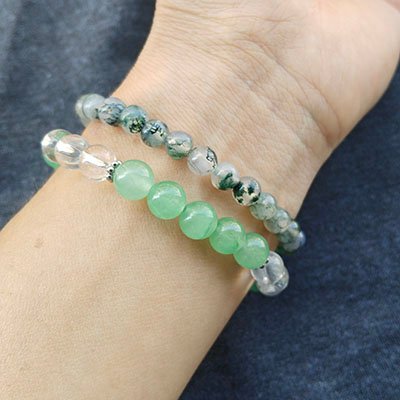 Renewal Natural Green Aventurine & Moss Agate Stacking Bracelet Duo · Women's · Handcrafted · Wood Element - Image 2