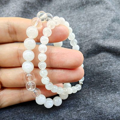 Clarity Natural White Moonstone & Clear Quartz Stacking Bracelet Duo · Women's · Handcrafted · Metal Element - Image 2