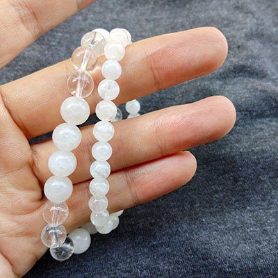 Clarity Natural White Moonstone & Clear Quartz Stacking Bracelet Duo · Women's · Handcrafted · Metal Element - Image 4