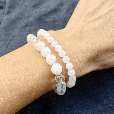 Clarity Natural White Moonstone & Clear Quartz Stacking Bracelet Duo · Women's · Handcrafted · Metal Element - Image 3