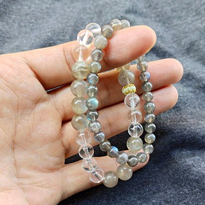Still Water Natural Labradorite & Clear Quartz Stacking Bracelet Duo · Women's · Handcrafted · Water Element - Image 4