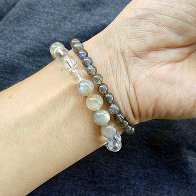 Still Water Natural Labradorite & Clear Quartz Stacking Bracelet Duo · Women's · Handcrafted · Water Element - Image 2