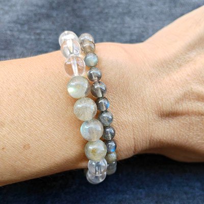 Still Water Natural Labradorite & Clear Quartz Stacking Bracelet Duo · Women's · Handcrafted · Water Element - Image 3